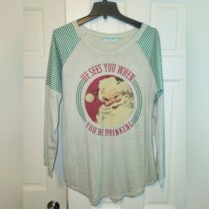 He Sees you When you're Drinking Xmas Long Sleeve Shirt Size Large Christmas